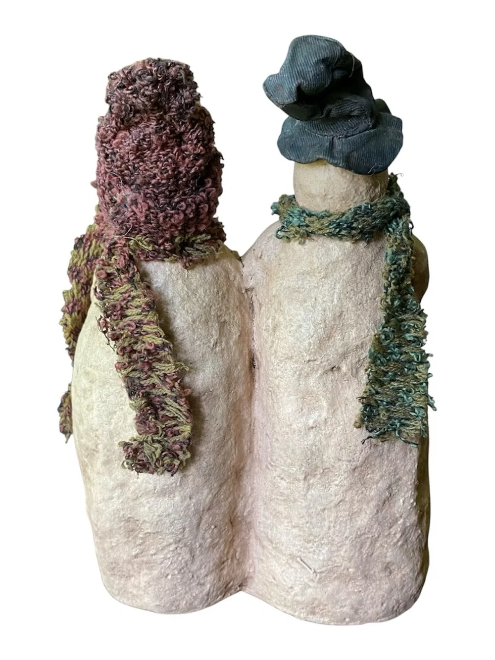 Rustic Holiday Decor Primitive Folk Art Snowman Couple Knit Hat Scarf Christmas